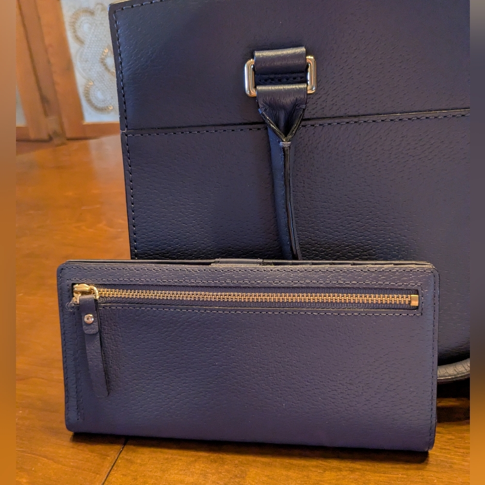Kate Spade Navy Blue Leather Grove Street Caley Satchel & Matching Wallet - Picture 11 of 13